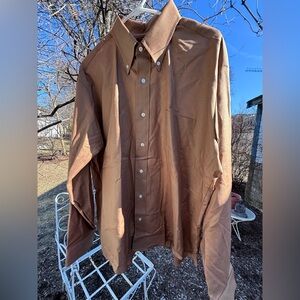 Men's Vintage Van Heusen Button-Down Cocoa Brown Shirt - Classic Long Sleeve